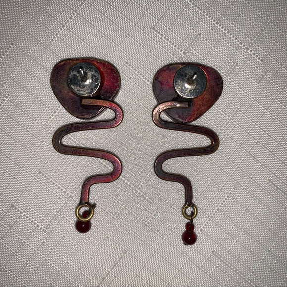 Handmade Artisan Jewelry Set Earrings Pendant Stone Metal Statement 80s 90s Y2K - Picture 4 of 12